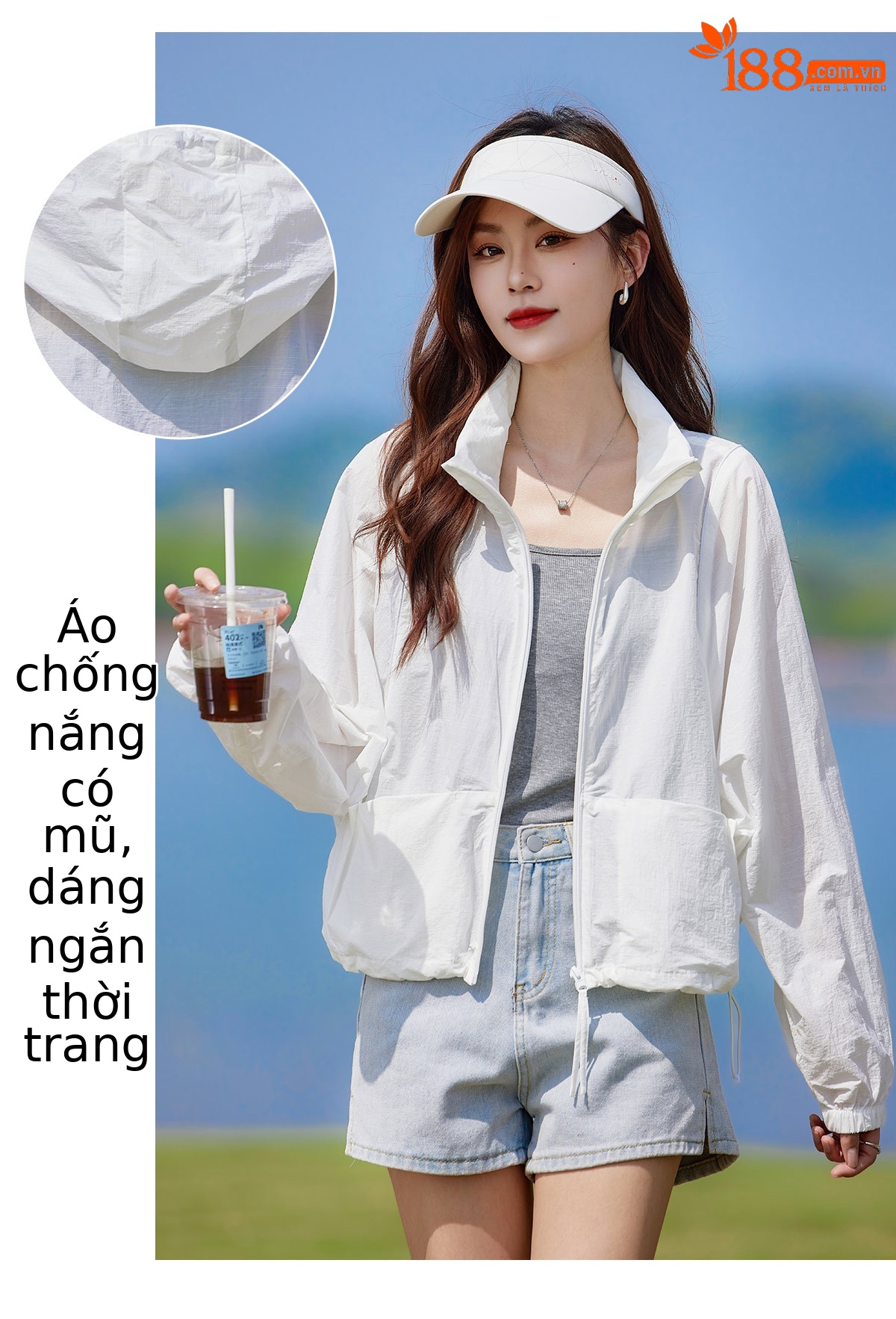Áo chống nắng nữ dáng dài rộng rãi thoải mái mùa hè 2025 phong cách thời trang nhẹ — màu xanh nhạt, màu tím nhạt, màu trắng chi tiết 3