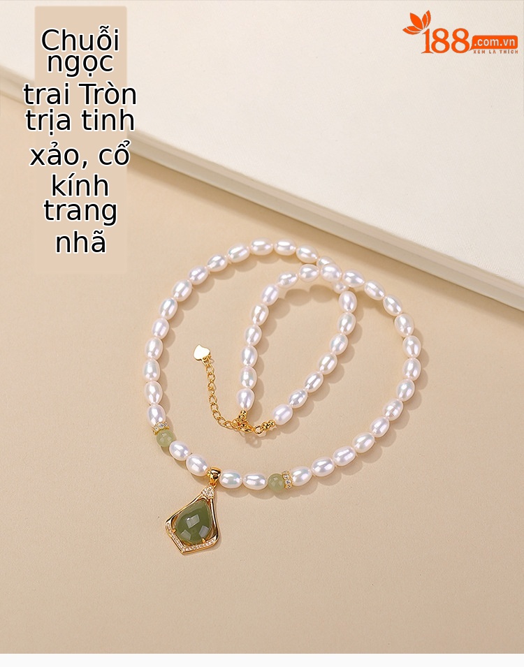 Dây chuyền bạc S925 mạ vàng kết hợp ngọc trai nước ngọt tự nhiên và ngọc bích Hotan – set quà tặng mẹ — Bộ chuỗi chi tiết 1