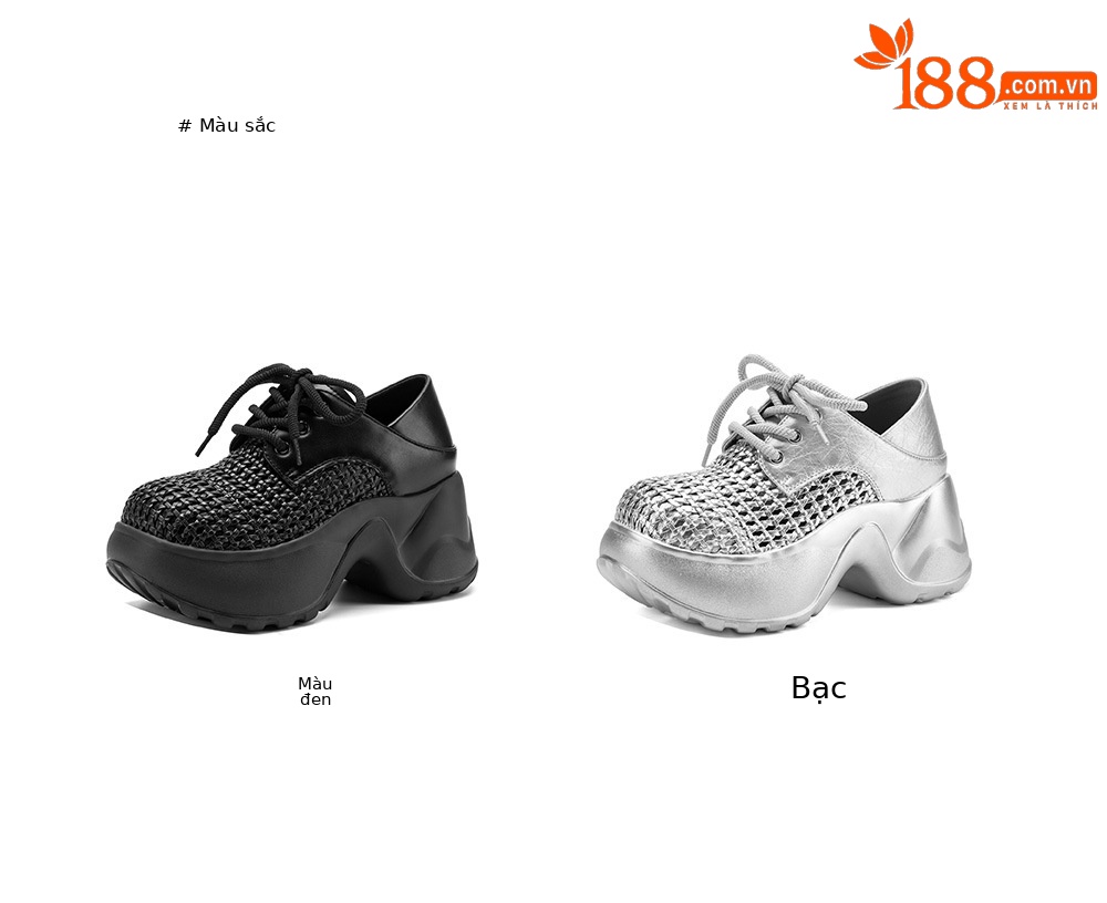 Giày sneaker nữ chunky đế dày 8cm, kiểu dáng lỗ thoáng khí, phối màu bạc — màu đen, bạc chi tiết 4