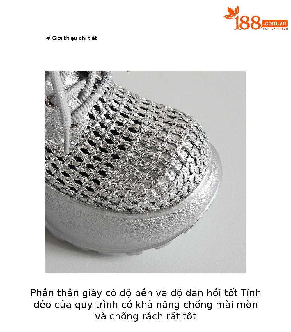 Giày sneaker nữ chunky đế dày 8cm, kiểu dáng lỗ thoáng khí, phối màu bạc — màu đen, bạc chi tiết 5