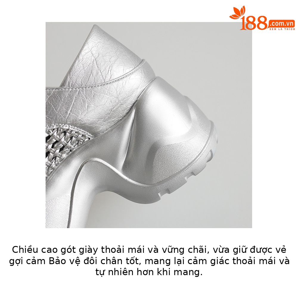 Giày sneaker nữ chunky đế dày 8cm, kiểu dáng lỗ thoáng khí, phối màu bạc — màu đen, bạc chi tiết 6