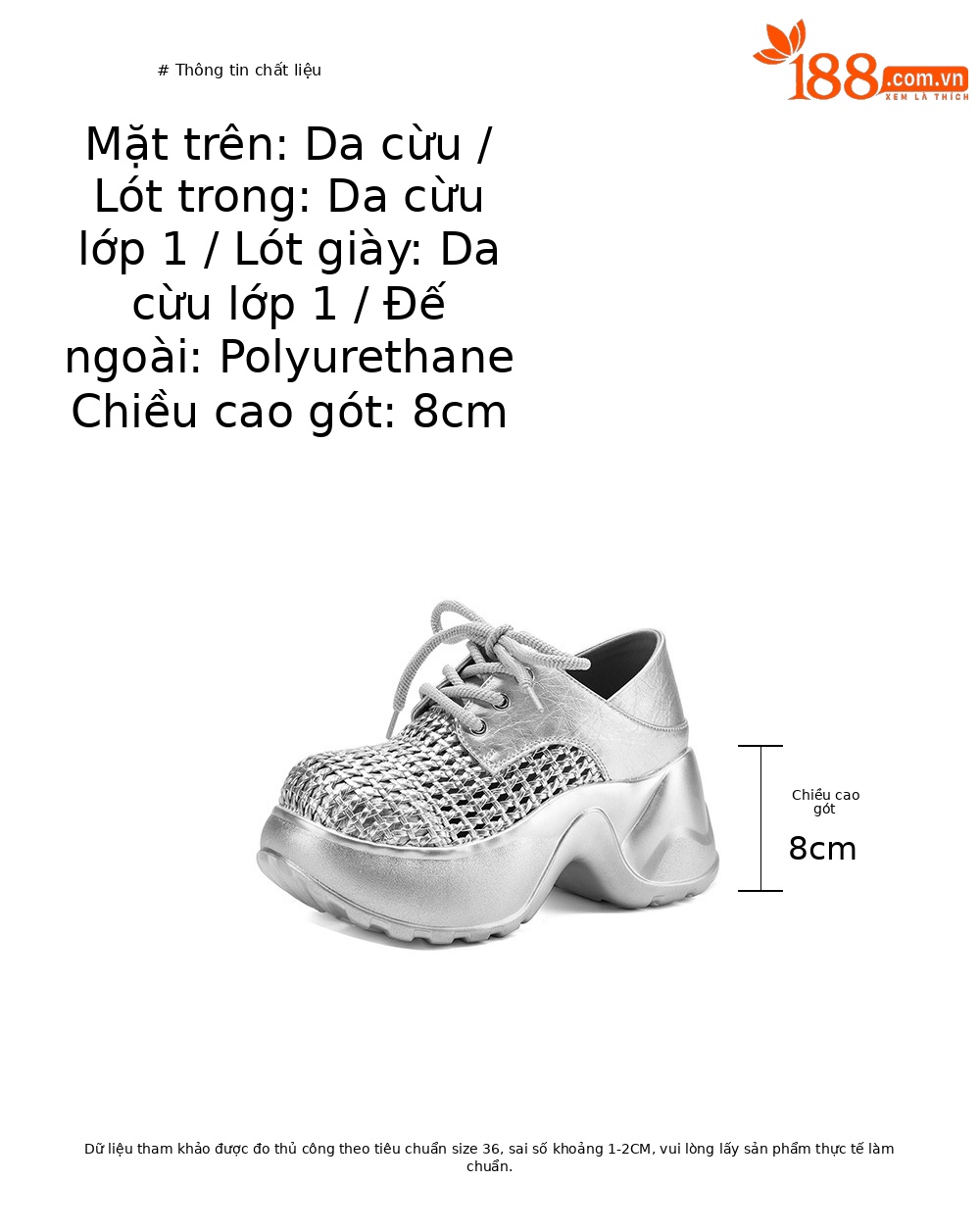 Giày sneaker nữ chunky đế dày 8cm, kiểu dáng lỗ thoáng khí, phối màu bạc — màu đen, bạc chi tiết 3