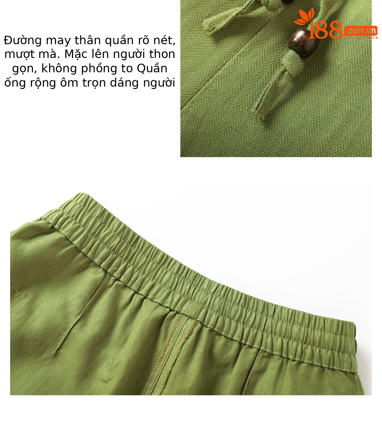 Quần culottes nữ ống rộng chất liệu linen phối lụa, cạp chun rút dây, dáng suông mềm mại — màu xanh táo chi tiết 8