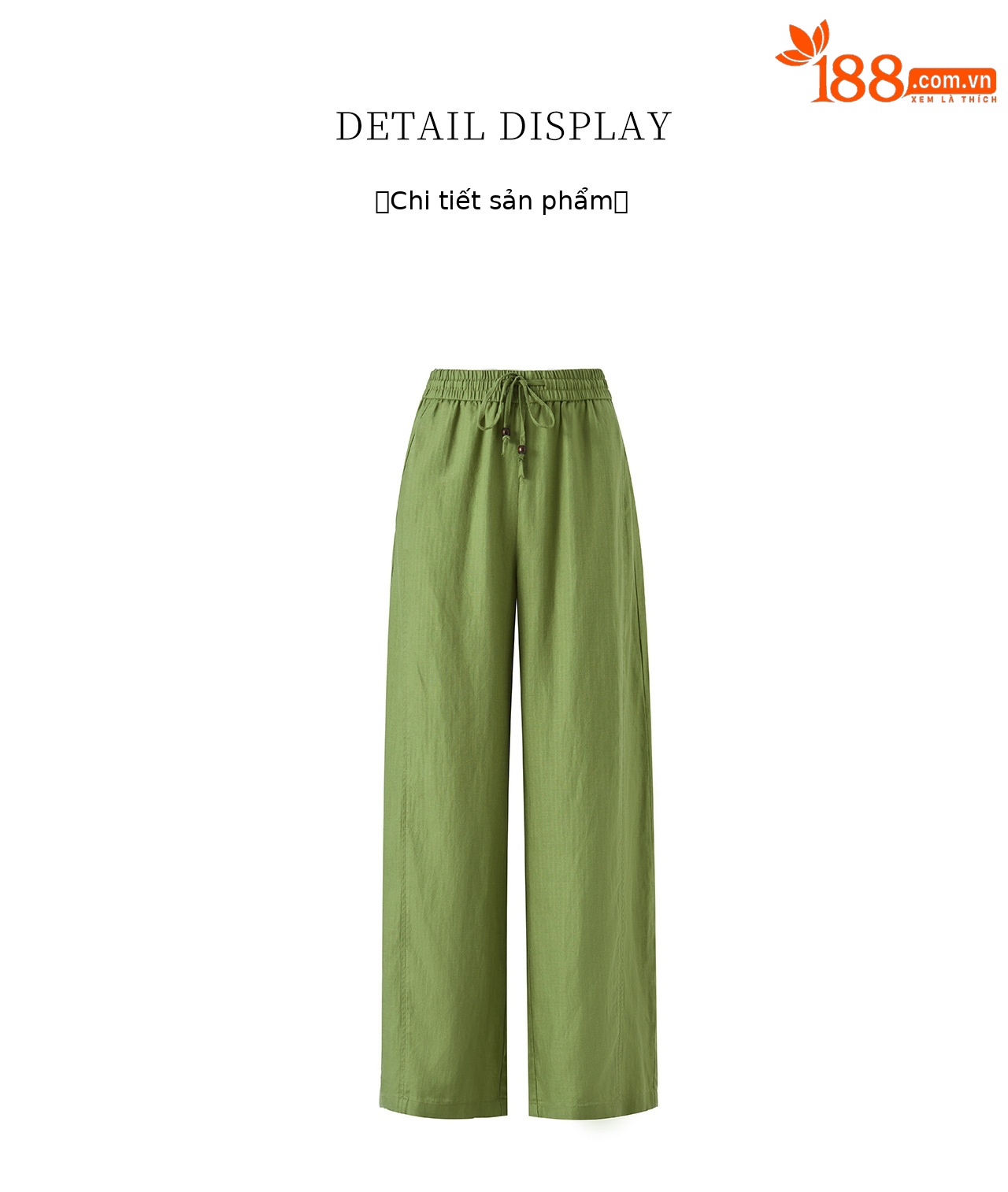 Quần culottes nữ ống rộng chất liệu linen phối lụa, cạp chun rút dây, dáng suông mềm mại — màu xanh táo chi tiết 28