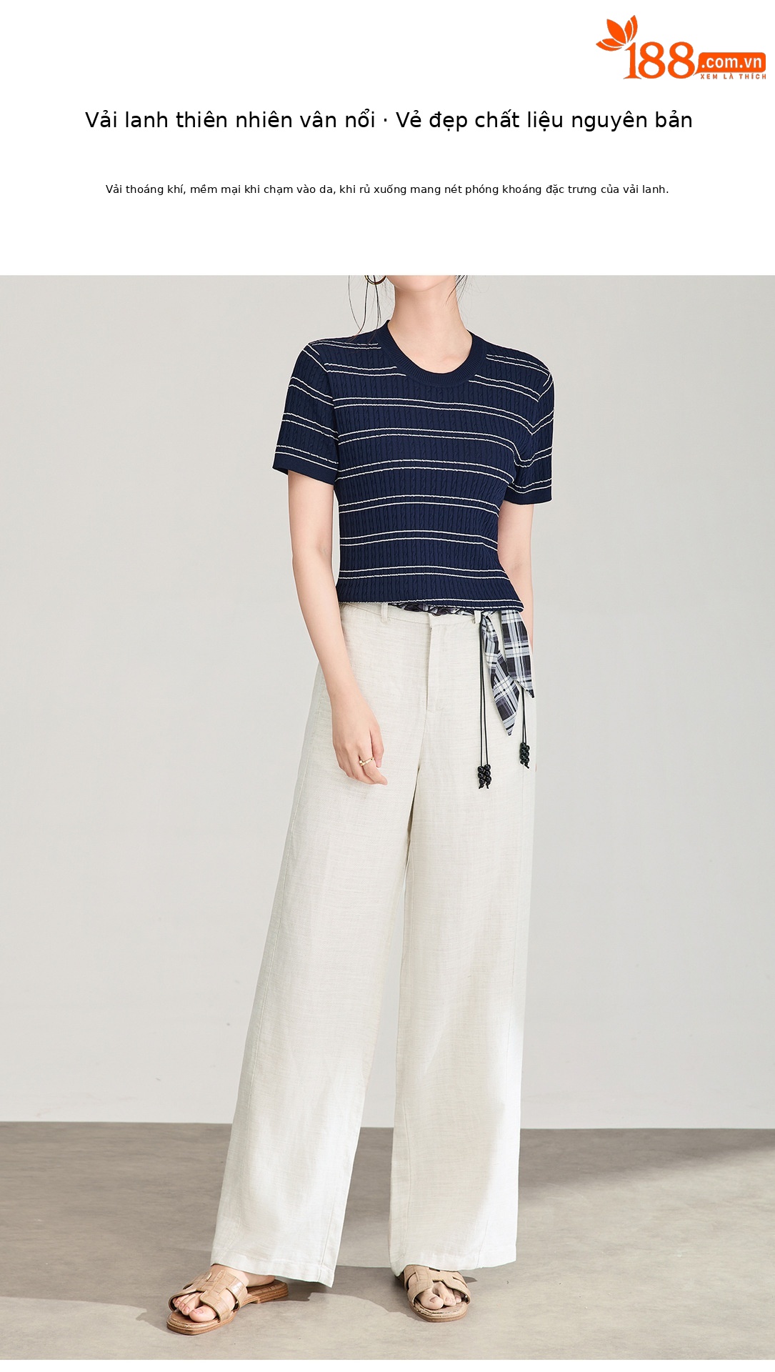 Quần culottes nữ ống rộng chất liệu linen phối dây rút cạp — màu sắc chi tiết 5
