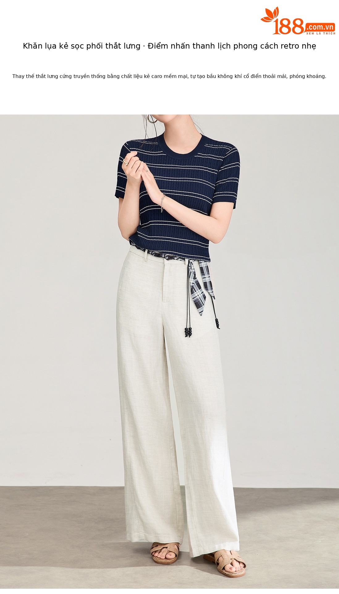 Quần culottes nữ ống rộng chất liệu linen phối dây rút cạp — màu sắc chi tiết 6