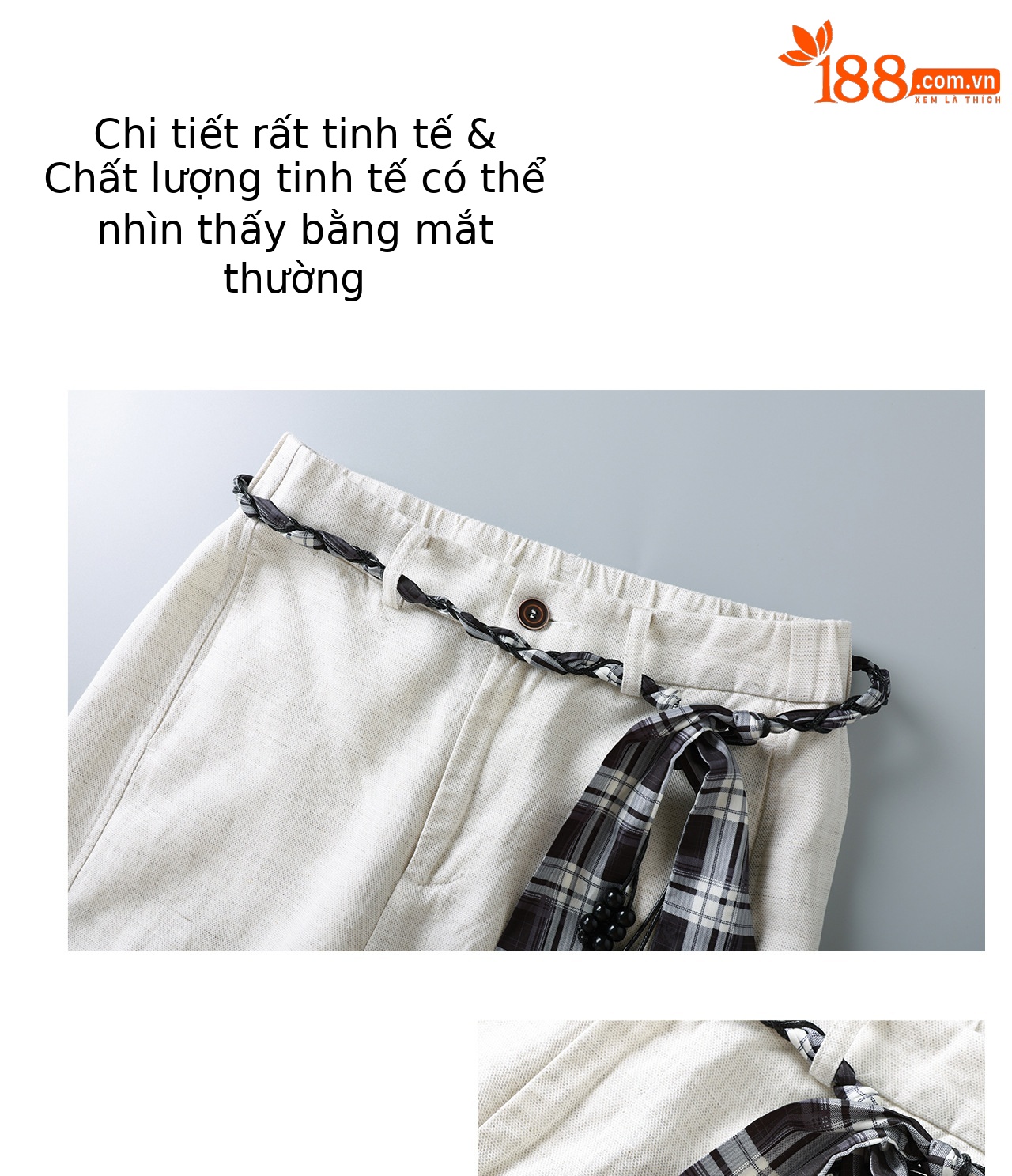 Quần culottes nữ ống rộng chất liệu linen phối dây rút cạp — màu sắc chi tiết 7