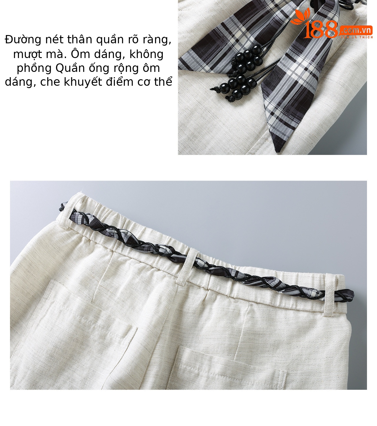 Quần culottes nữ ống rộng chất liệu linen phối dây rút cạp — màu sắc chi tiết 8