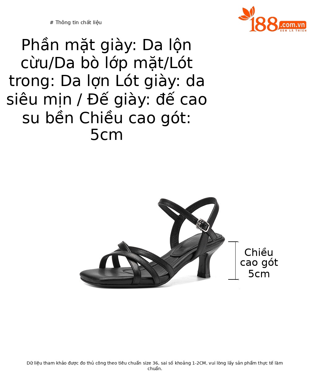 Sandal nữ da cừu hở mũi gót thô đầu vuông quai ngang — Da cừu đen chi tiết 3