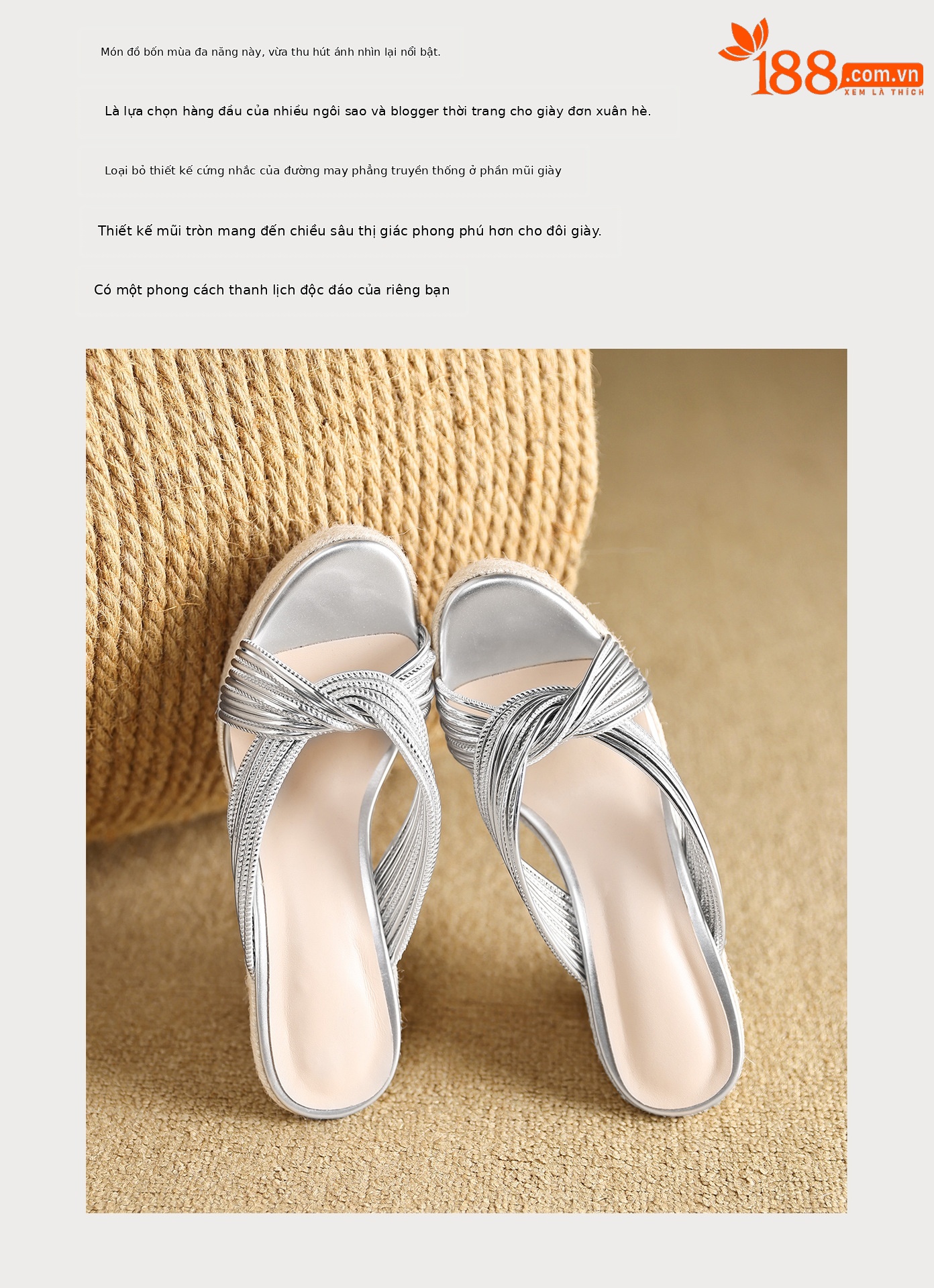 Sandal cao gót nữ đế đan rơm quai chéo bạc hở mũi phong cách Tân Trung Hoa — màu vàng, bạc chi tiết 4