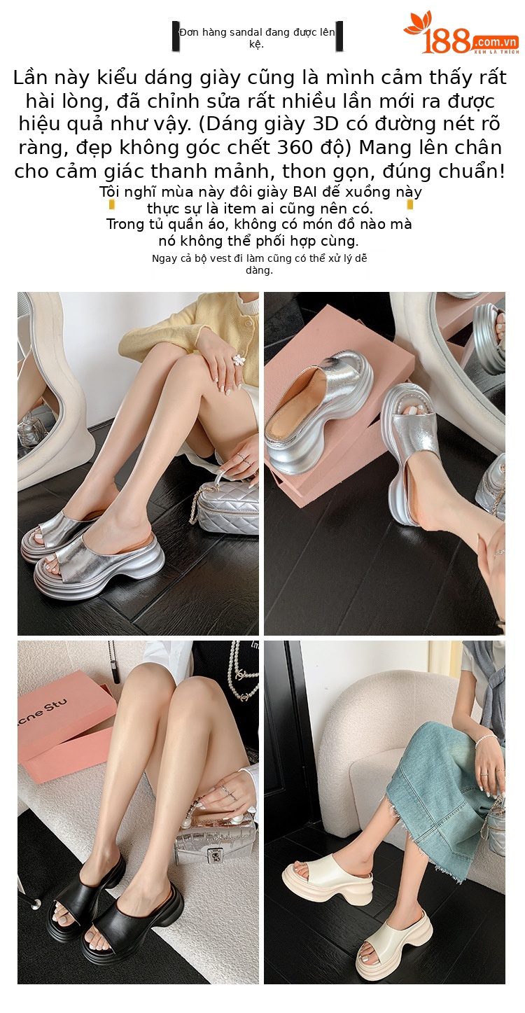 Dép sandal xỏ ngón đế bệt nữ phong cách trẻ trung, mũi hở, đế dày êm chân — màu đen, màu trắng ngà, bạc chi tiết 4