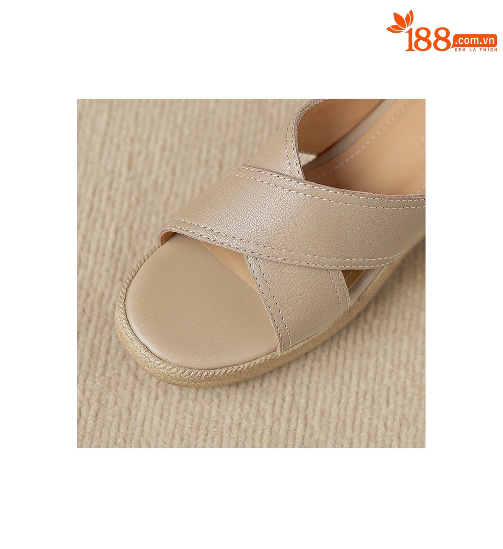 Dép sandal nữ quai chéo hở ngón đế dày da cừu — màu trắng ngà chi tiết 27