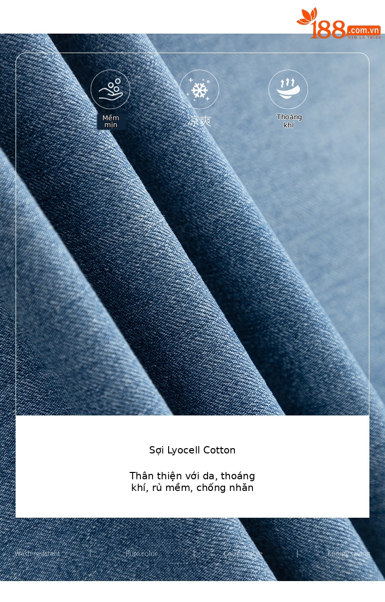 Quần tây nữ ống đứng cạp cao co giãn vải Lyocell denim dáng suông — xanh lam chi tiết 3