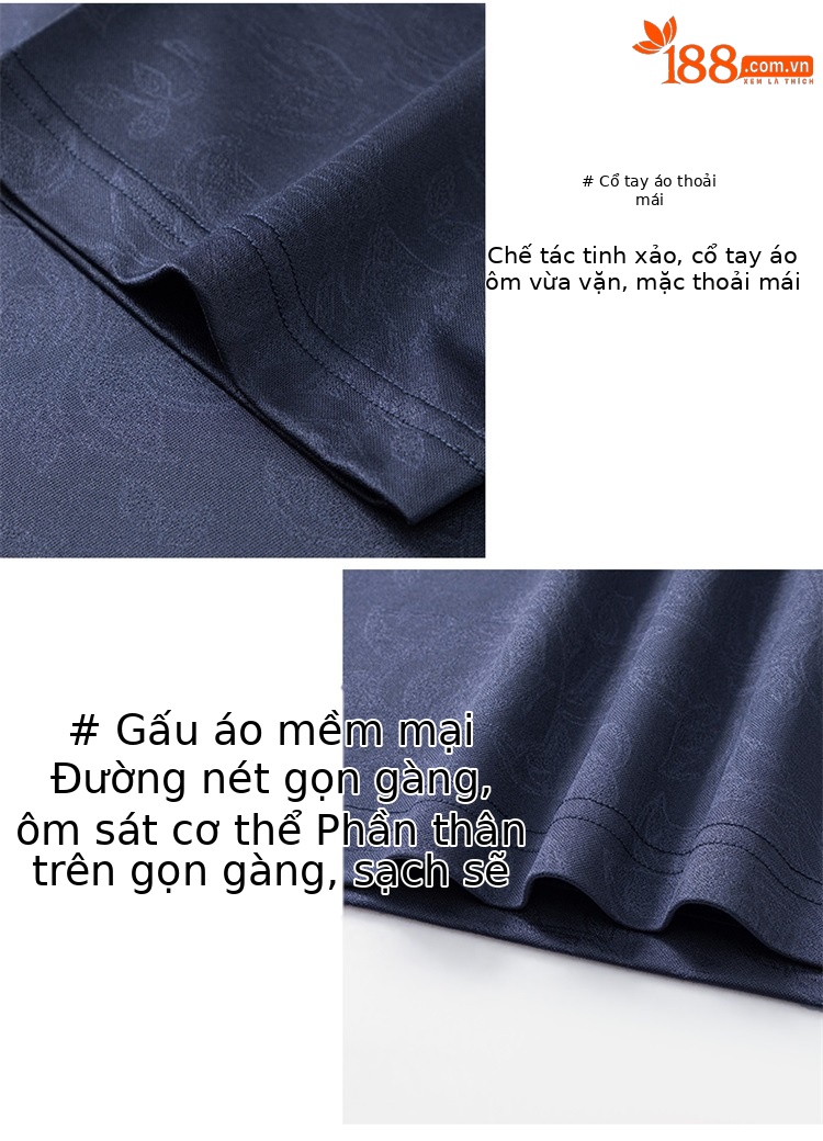 Áo polo nam tay ngắn lụa tơ tằm cao cấp cổ bẻ jacquard họa tiết nổi — Xanh lá cây 9607 chi tiết 8
