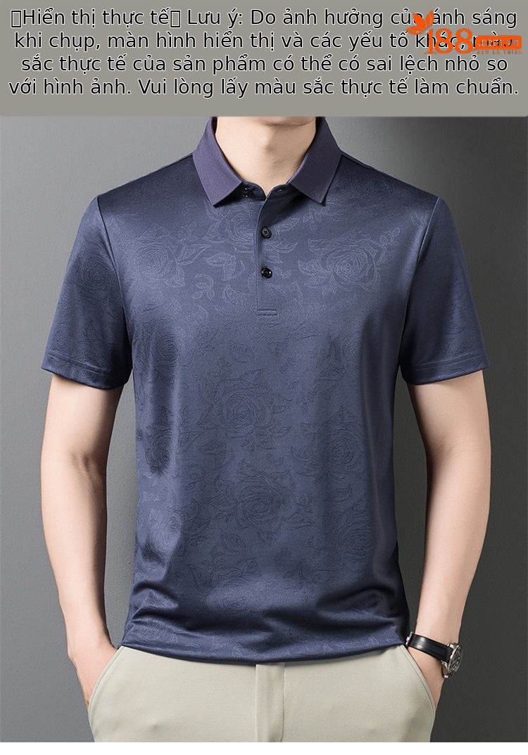 Áo polo nam tay ngắn lụa tơ tằm cao cấp cổ bẻ jacquard họa tiết nổi — Xanh lá cây 9607 chi tiết 9