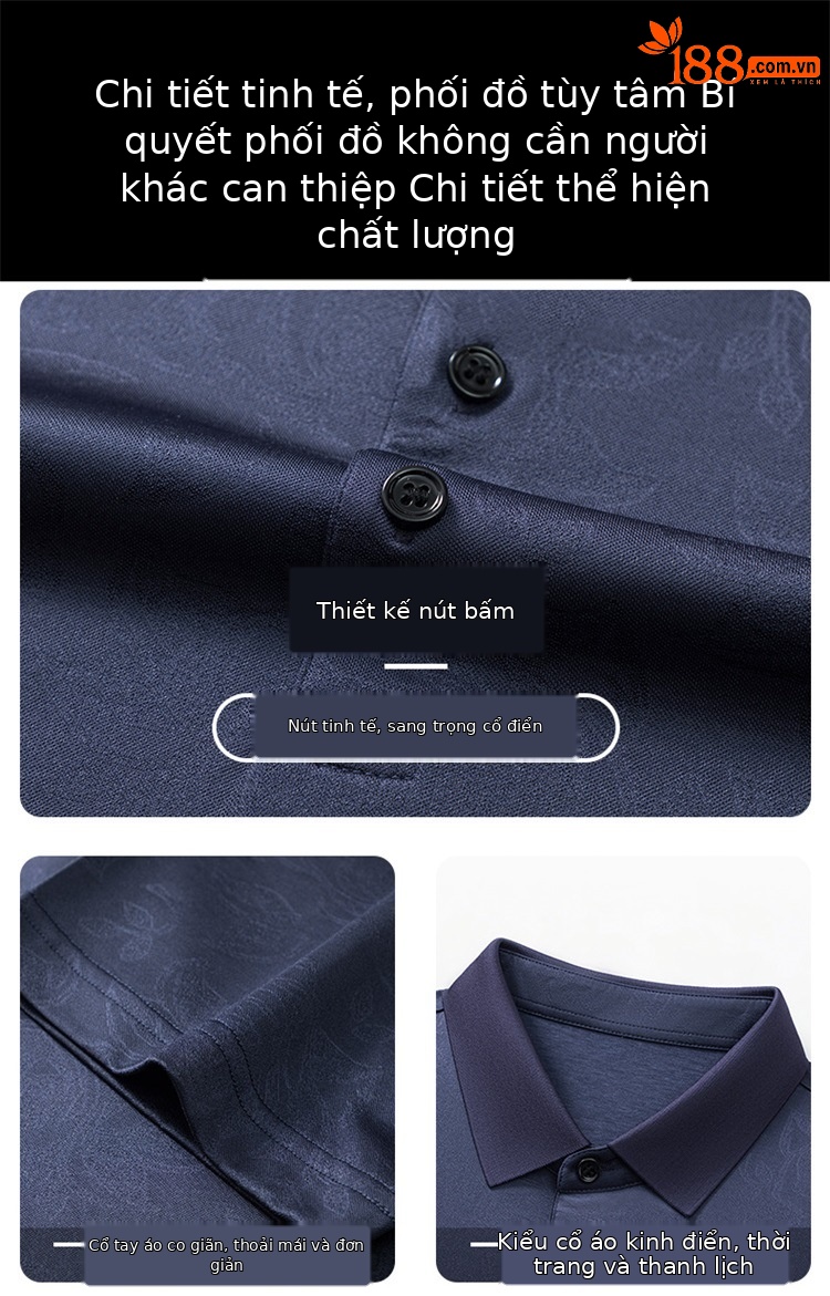 Áo polo nam tay ngắn lụa tơ tằm cao cấp cổ bẻ jacquard họa tiết nổi — Xanh lá cây 9607 chi tiết 5