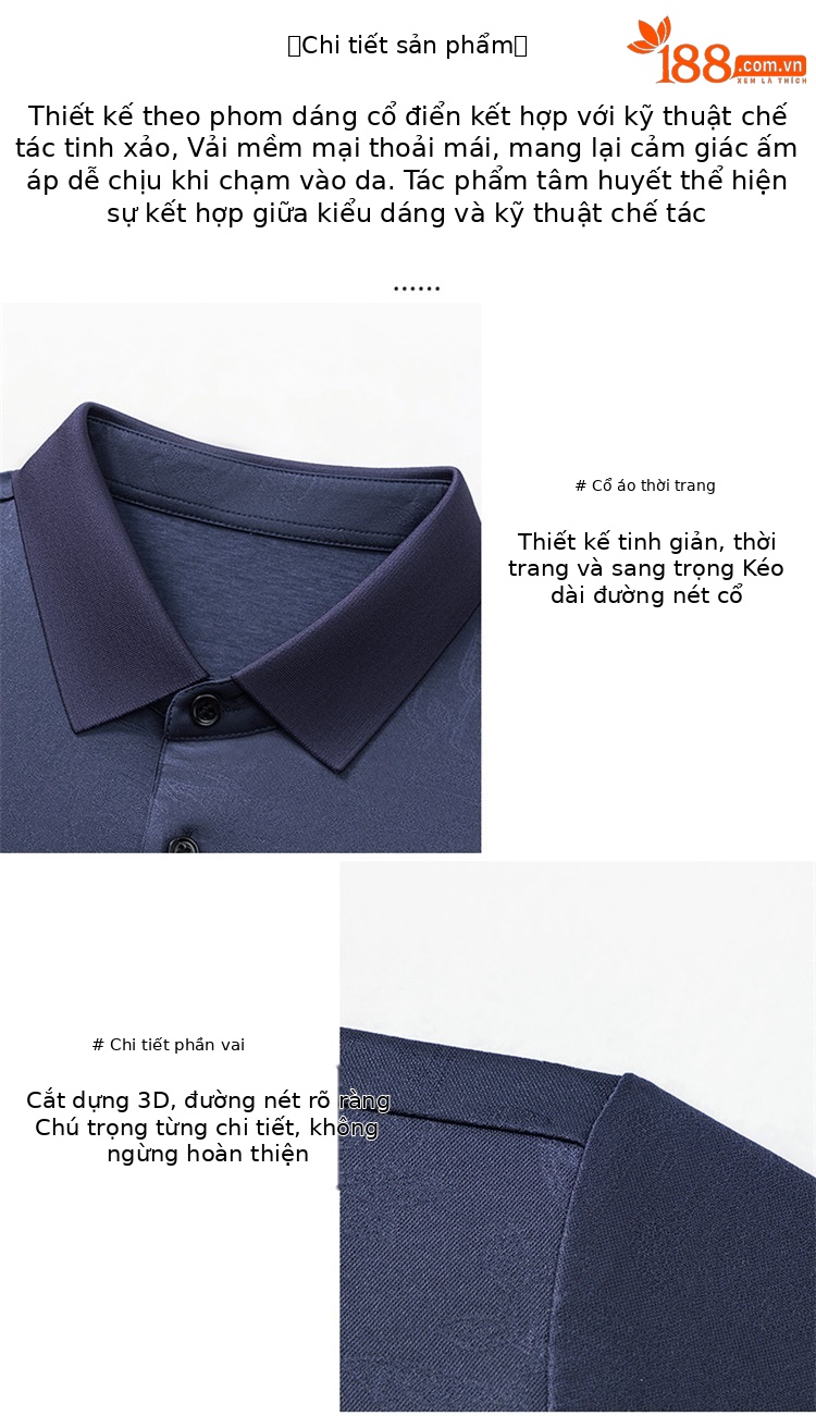 Áo polo nam tay ngắn lụa tơ tằm cao cấp cổ bẻ jacquard họa tiết nổi — Xanh lá cây 9607 chi tiết 7