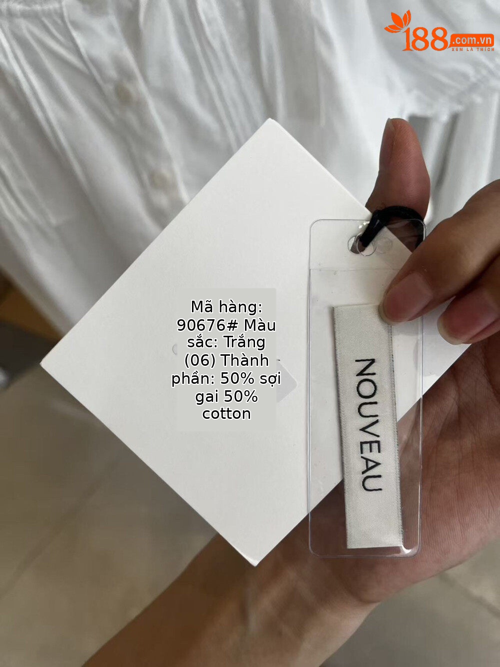 Áo sơ mi nữ tay bồng ren cotton linen thắt eo 2026 — Xanh nước biển, màu trắng, Bột cam chi tiết 12