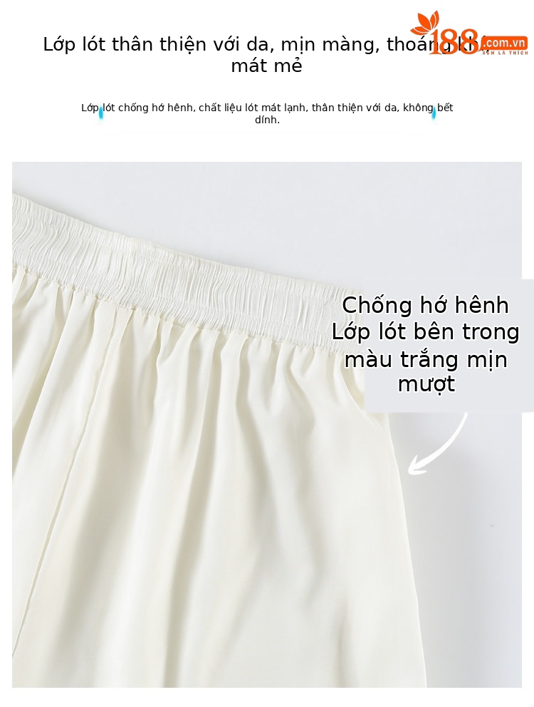 Chân váy lụa trắng nữ dáng dài xòe rộng, phong cách tiên khí — Gạo trắng mở rộng chi tiết 12