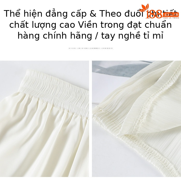 Chân váy lụa trắng nữ dáng dài xòe rộng, phong cách tiên khí — Gạo trắng mở rộng chi tiết 32