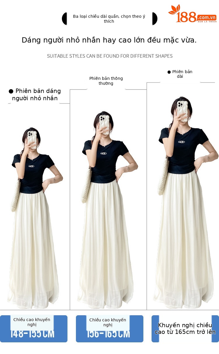 Chân váy lụa trắng nữ dáng dài xòe rộng, phong cách tiên khí — Gạo trắng mở rộng chi tiết 3