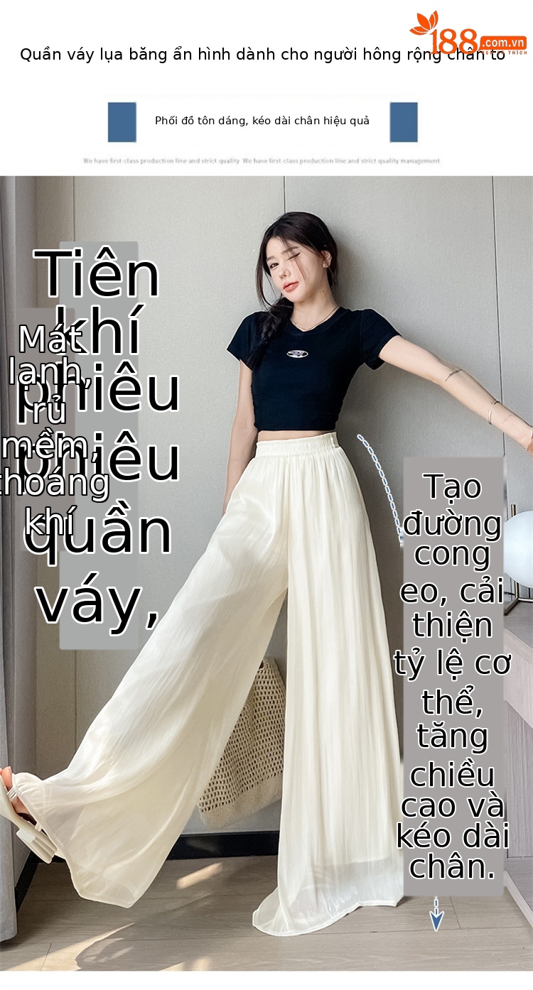Chân váy lụa trắng nữ dáng dài xòe rộng, phong cách tiên khí — Gạo trắng mở rộng chi tiết 7