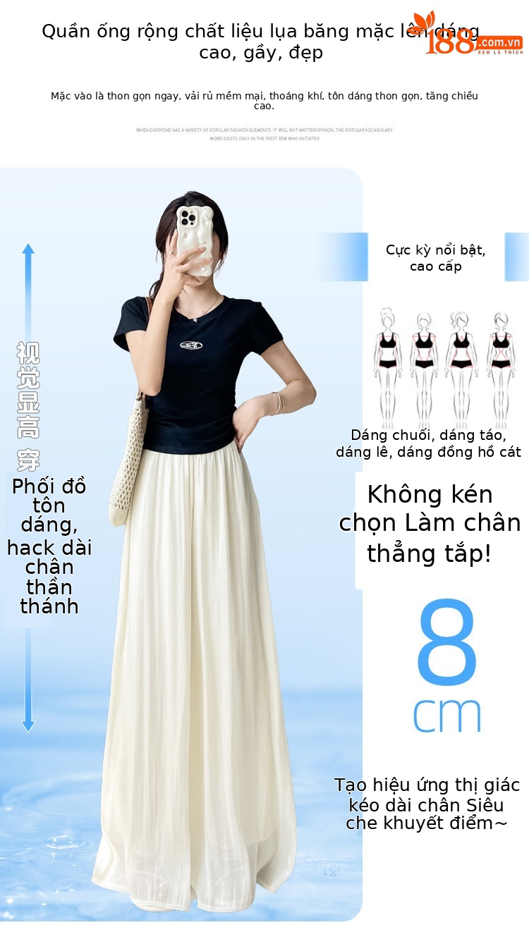 Chân váy lụa trắng nữ dáng dài xòe rộng, phong cách tiên khí — Gạo trắng mở rộng chi tiết 9