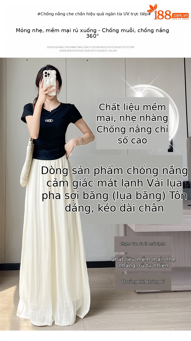 Chân váy lụa trắng nữ dáng dài xòe rộng, phong cách tiên khí — Gạo trắng mở rộng chi tiết 25