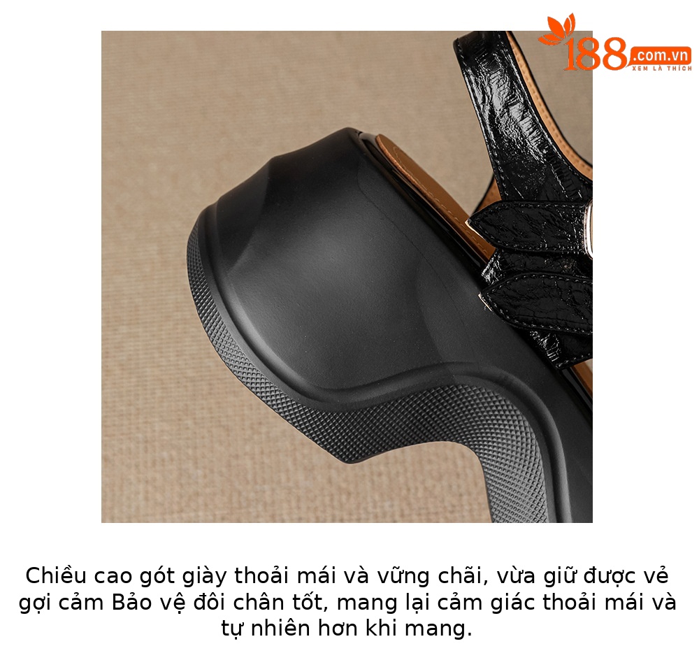 Sandal cao gót nữ hở mũi đế xuồng quai ngang khóa cài — màu đen, màu xanh hồ chi tiết 6
