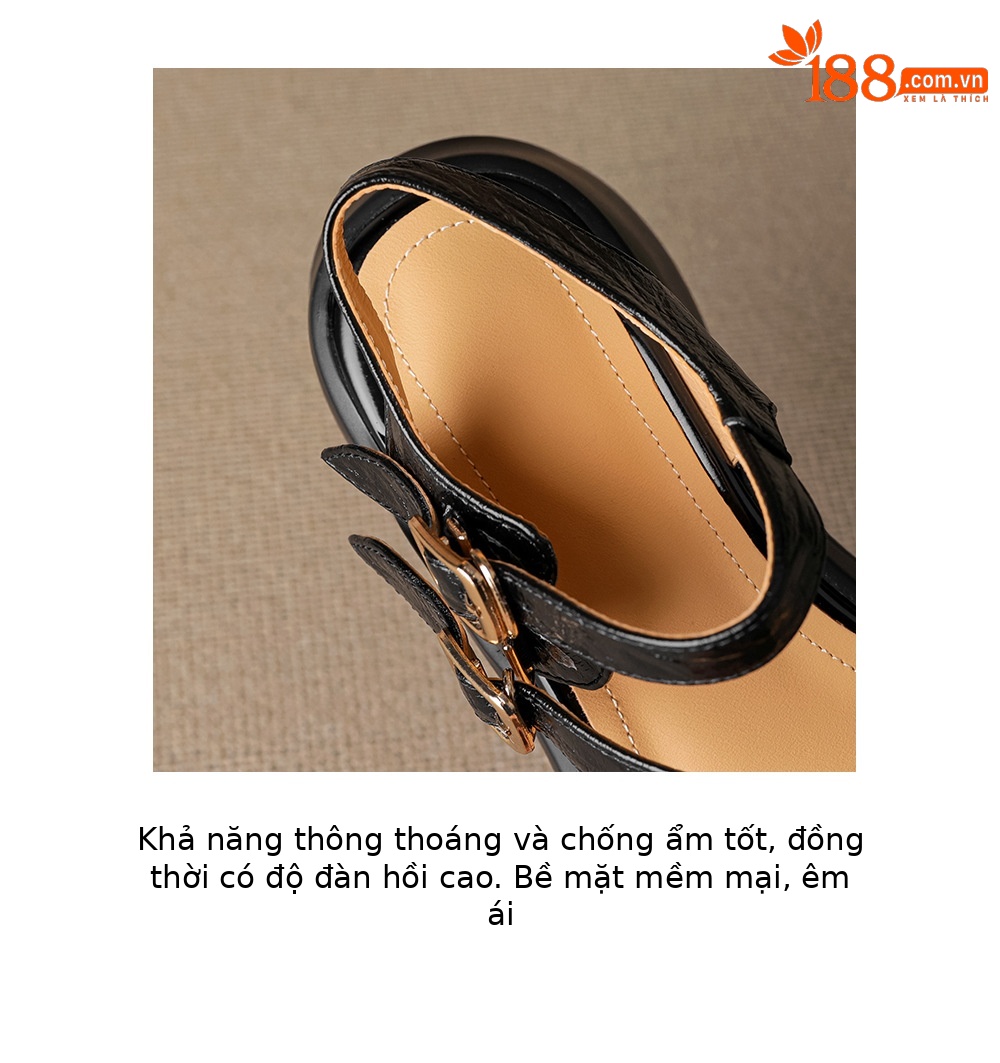 Sandal cao gót nữ hở mũi đế xuồng quai ngang khóa cài — màu đen, màu xanh hồ chi tiết 8