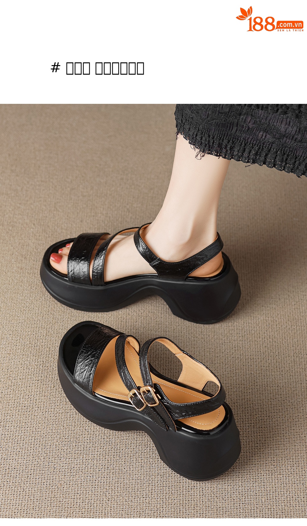Sandal cao gót nữ hở mũi đế xuồng quai ngang khóa cài — màu đen, màu xanh hồ chi tiết 15