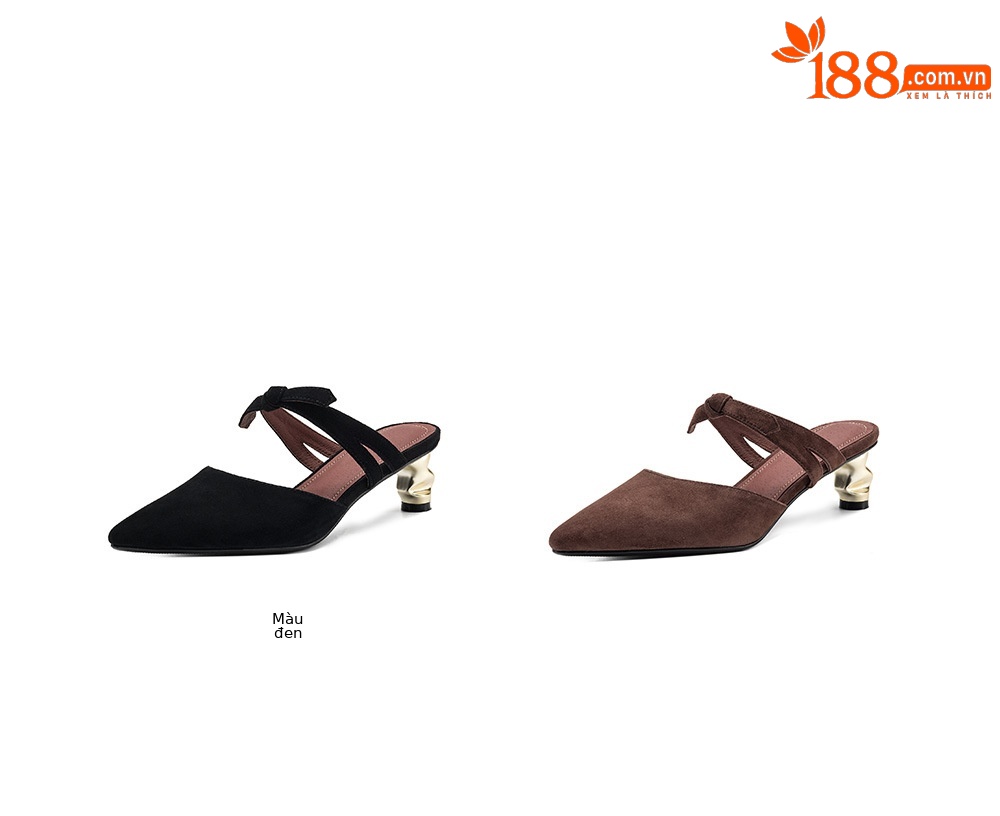 Dép sandal nữ da lộn mũi bọc quai chữ V, gót thấp, phong cách mùa hè — màu nâu chi tiết 4