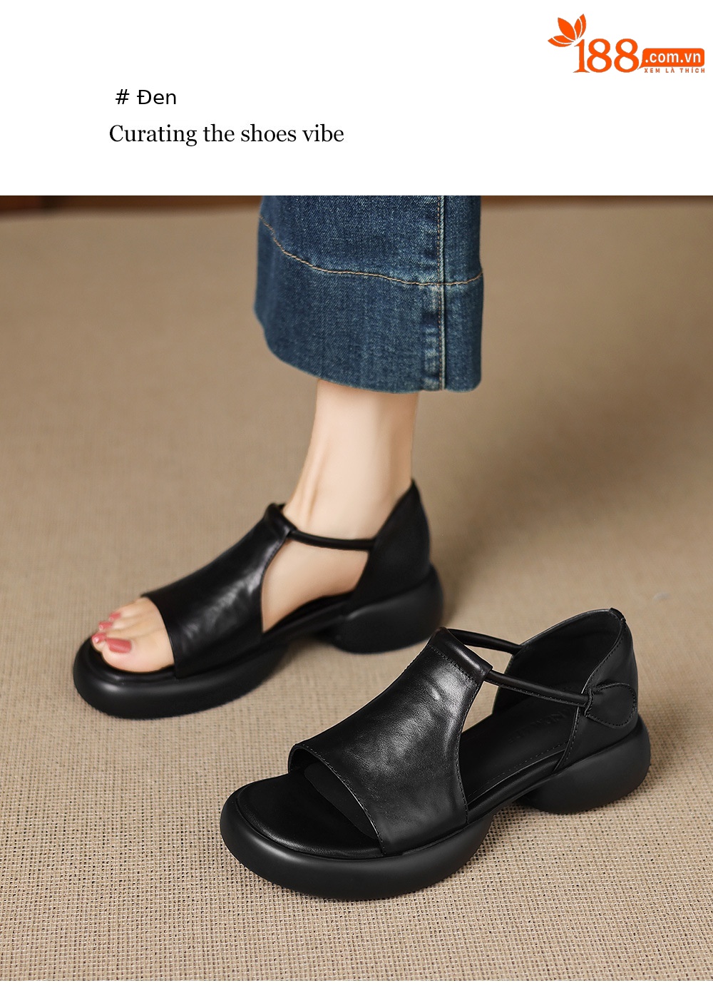 Sandal nữ quai chữ T đế dày, dán Magic Stig, form rộng thoải mái — màu nâu chi tiết 7