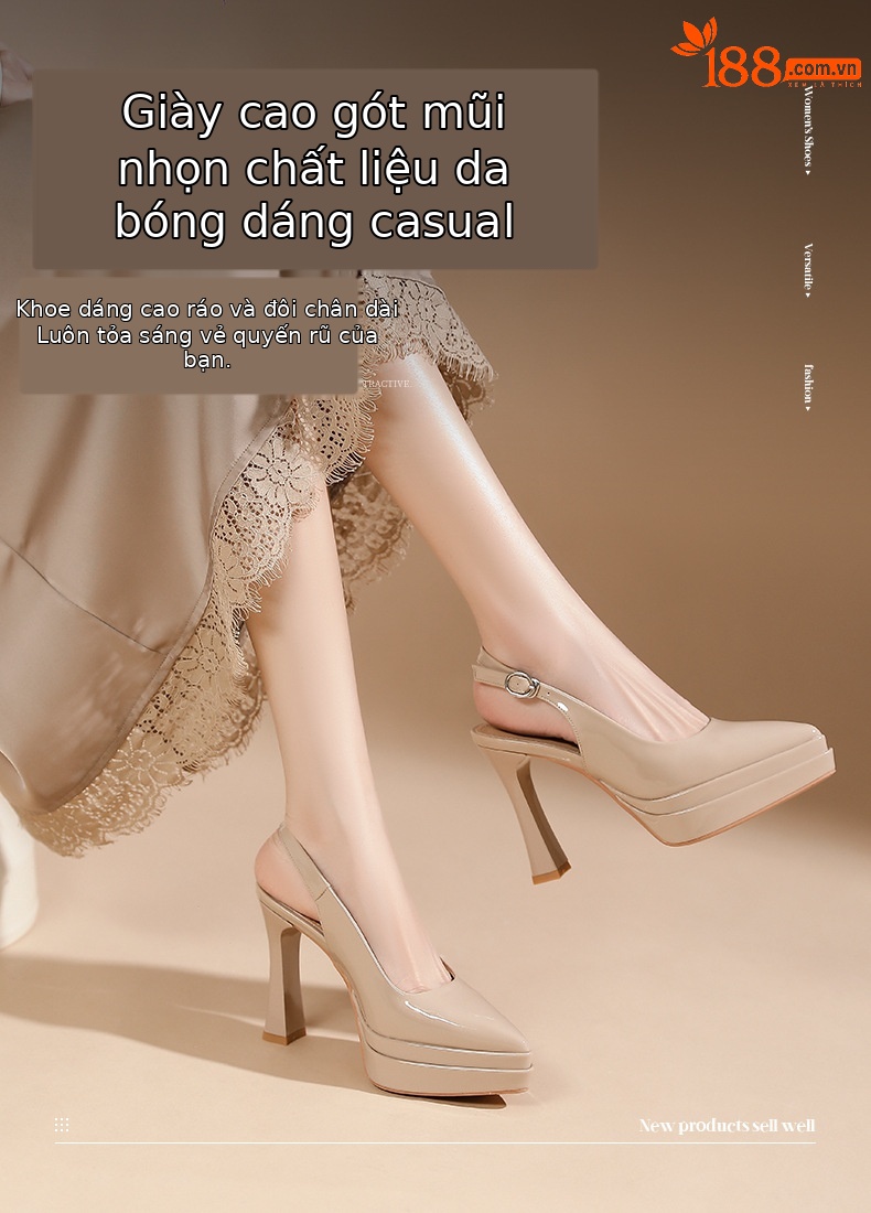 Sandal cao gót nữ mũi nhọn, gót 11 cm, đế platform, quai hở gót — Màu nude - 11cm chi tiết 1