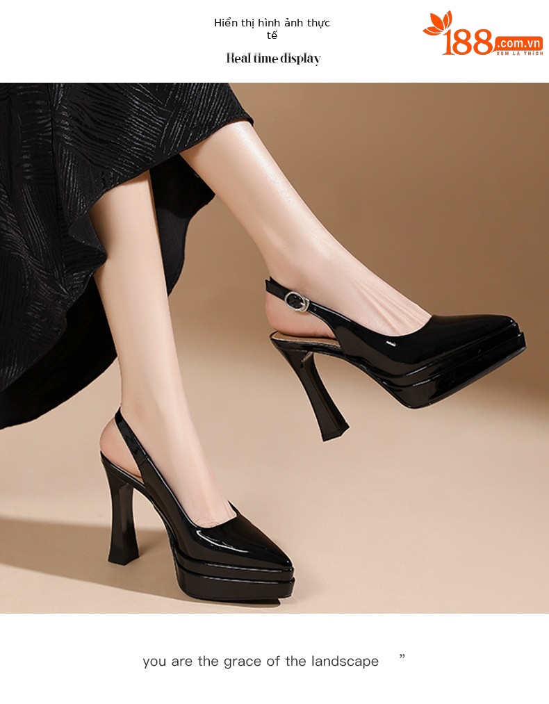 Sandal cao gót nữ mũi nhọn, gót 11 cm, đế platform, quai hở gót — Màu nude - 11cm chi tiết 5