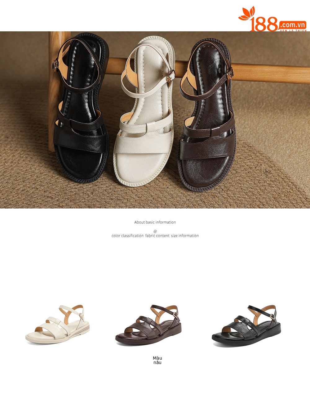 Dép sandal nữ quai chữ V đế bệt hở mũi, phong cách đi biển mùa hè — màu nâu chi tiết 5