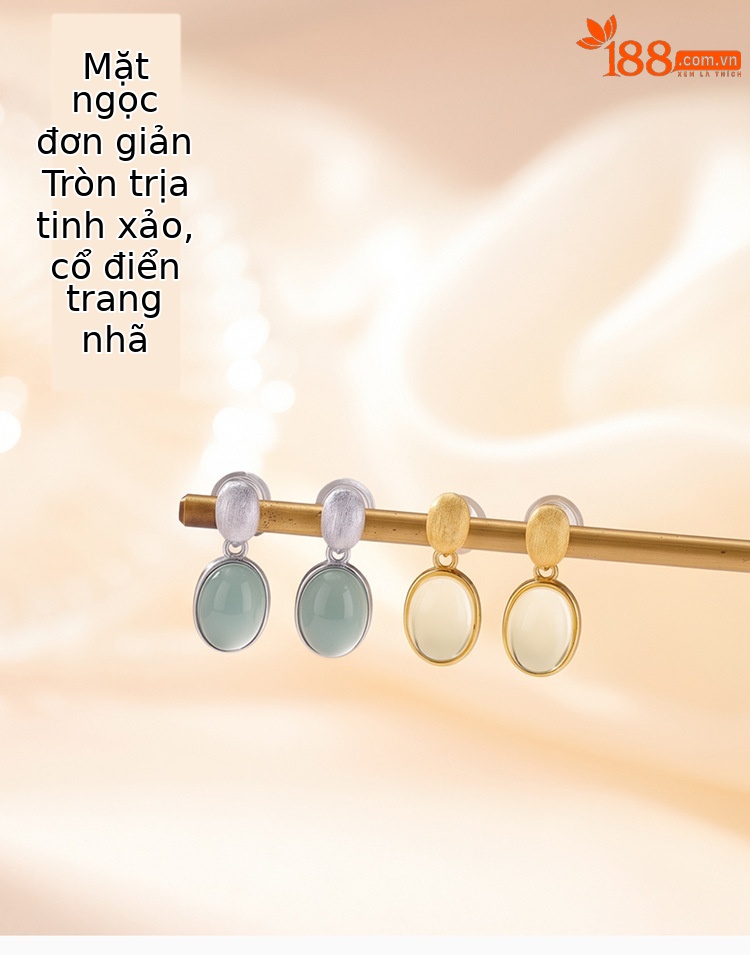 Bông tai bạc S925 mạ vàng đính đá xanh ngọc bích dạng stud đơn giản — Màu xanh ngọc bích chi tiết 1