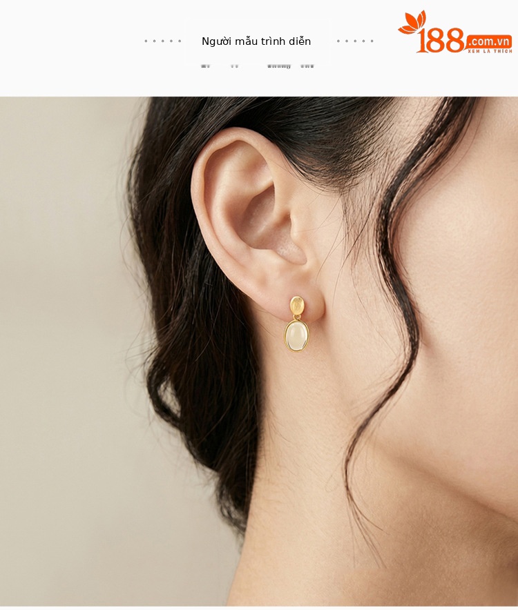 Bông tai bạc S925 mạ vàng đính đá xanh ngọc bích dạng stud đơn giản — Màu xanh ngọc bích chi tiết 5
