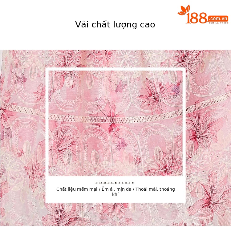 Bộ hai mảnh mùa hè kiểu Pháp: áo cổ búp bê tay ngắn ren hoa + chân váy cạp cao — xanh lam, Màu hồng, màu vàng chi tiết 5