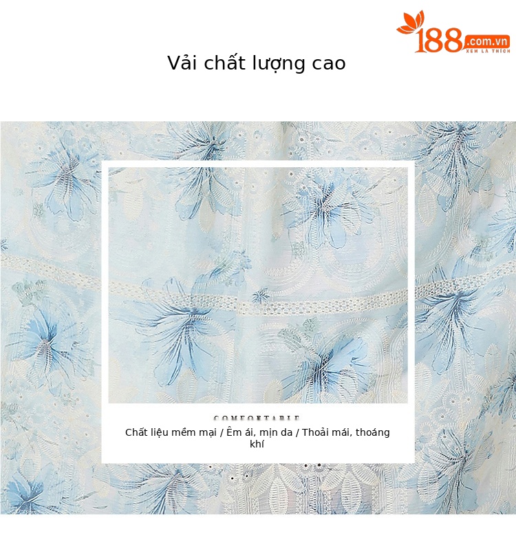 Bộ hai mảnh mùa hè kiểu Pháp: áo cổ búp bê tay ngắn ren hoa + chân váy cạp cao — xanh lam, Màu hồng, màu vàng chi tiết 41