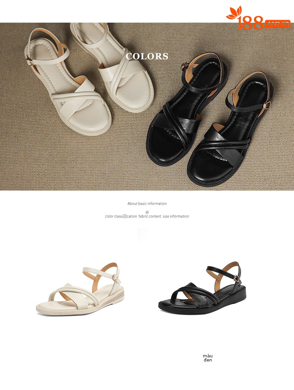 Dép sandal nữ xỏ ngón đế bệt quai ngang khóa — đen chi tiết 5