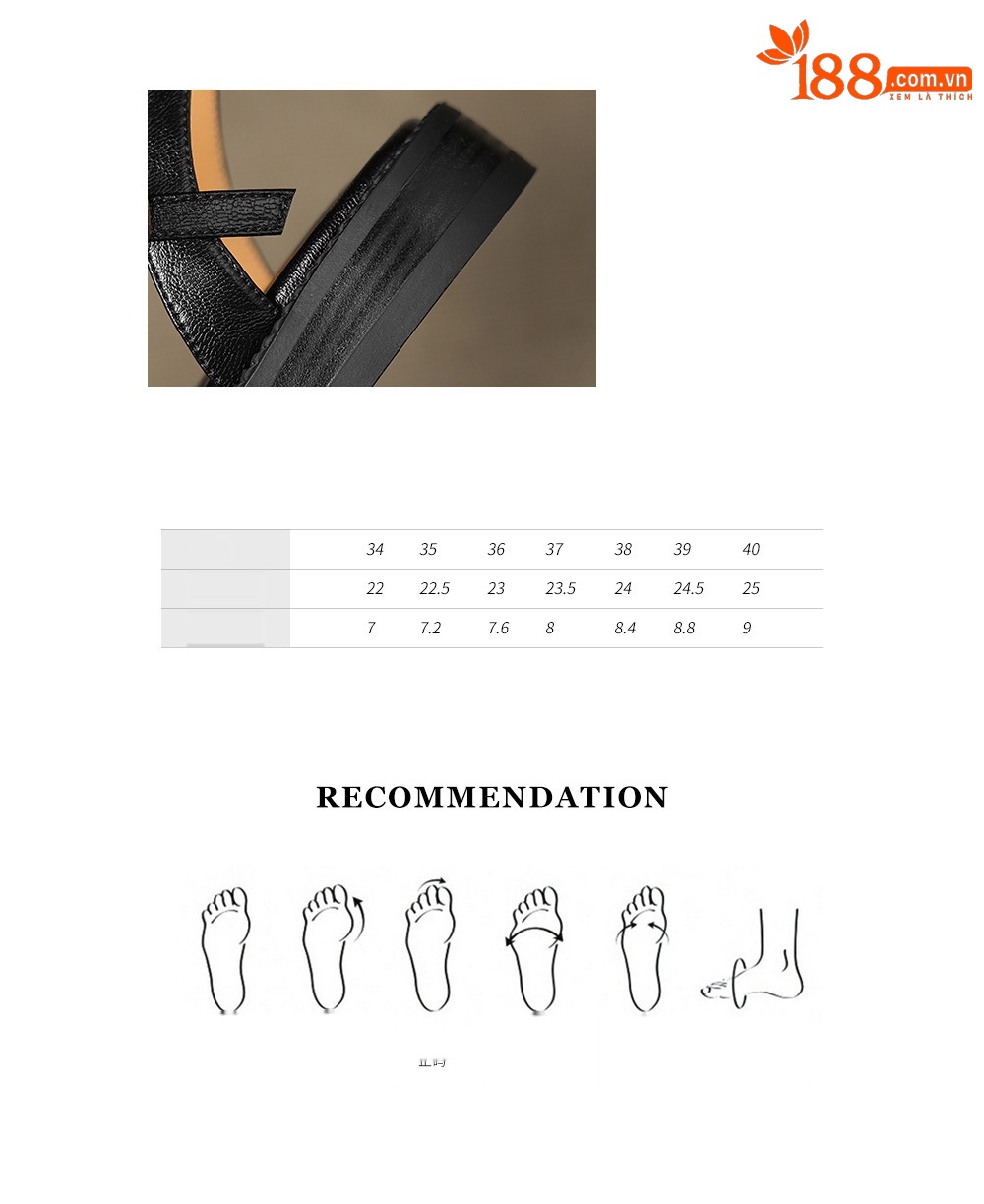 Dép sandal nữ xỏ ngón đế bệt quai ngang khóa — đen chi tiết 4