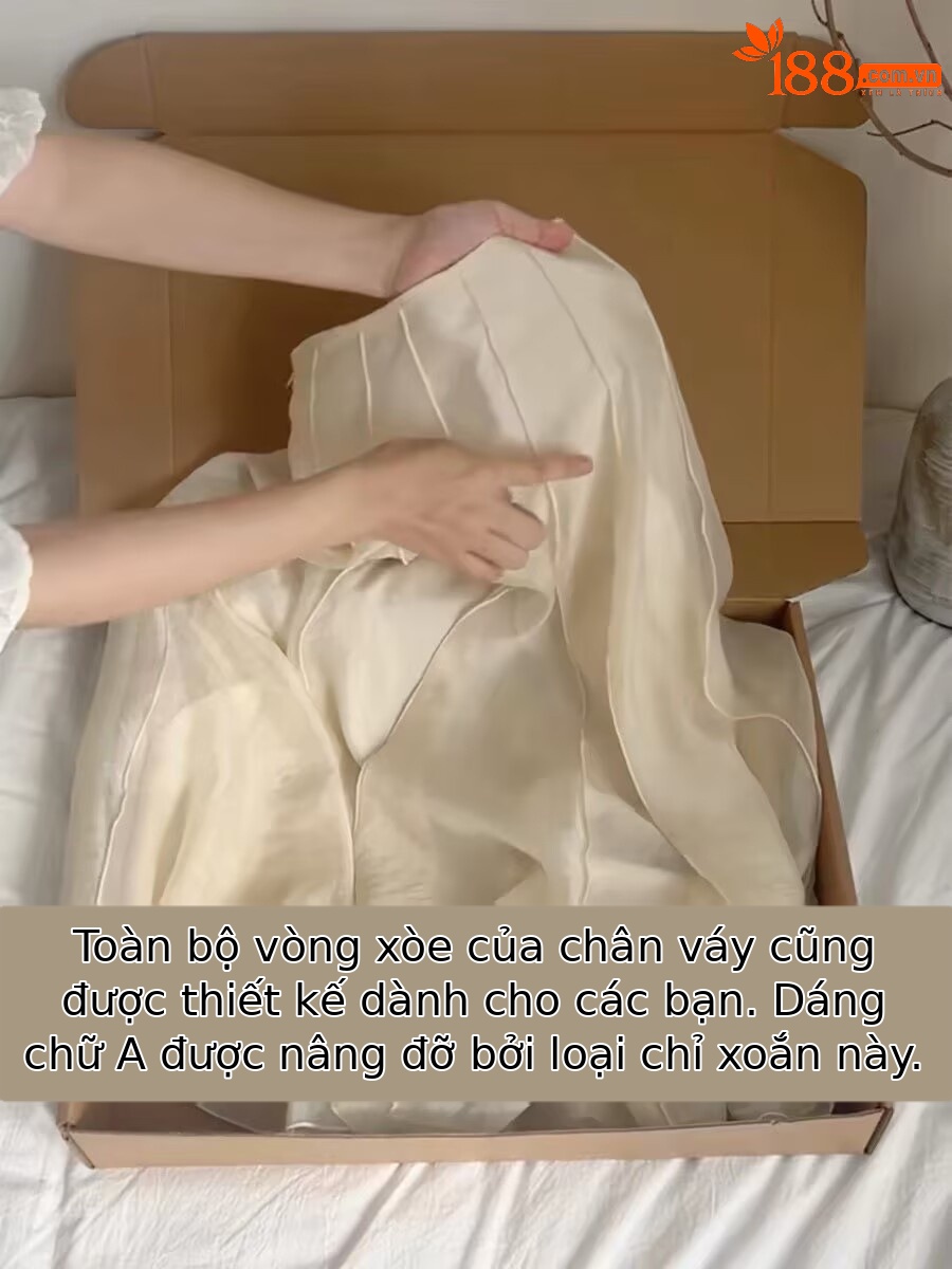 Chân váy chữ A cạp cao dáng dài viền lá sen — màu mơ