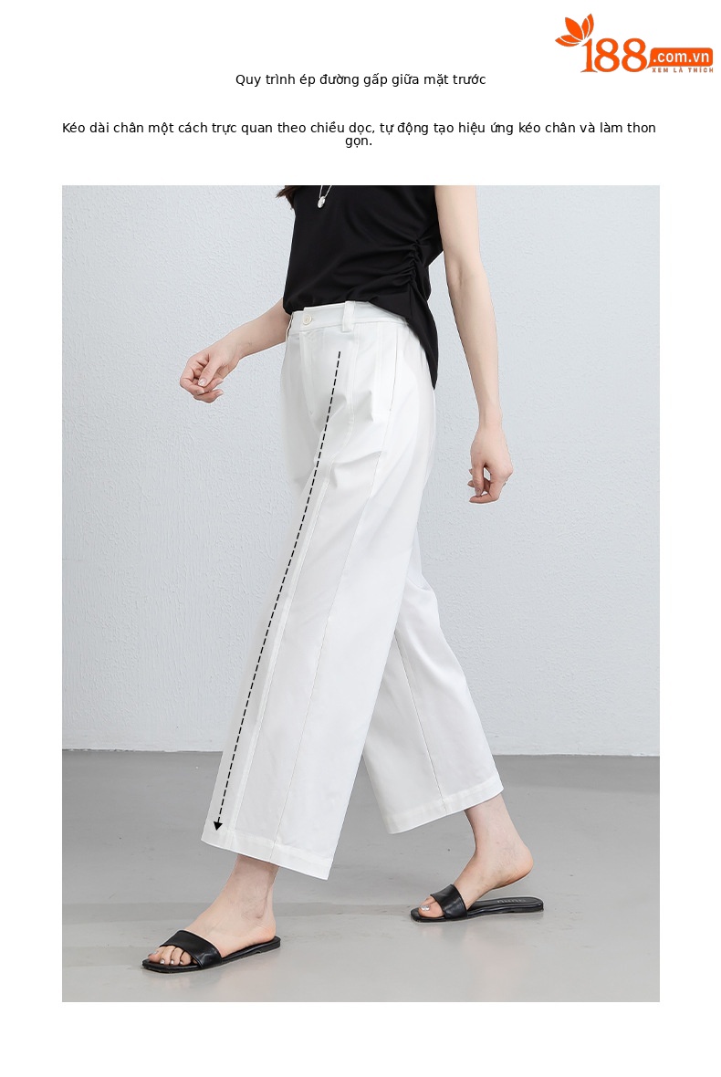 Quần culottes nữ ống rộng cạp cao vải modal co giãn dáng suông dài 9 phần — màu hồng chi tiết 6