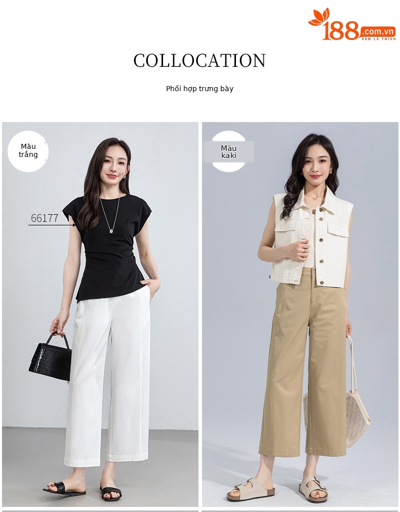 Quần culottes nữ ống rộng cạp cao vải modal co giãn dáng suông dài 9 phần — màu hồng chi tiết 8