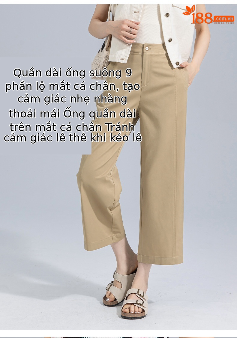 Quần culottes nữ ống rộng cạp cao vải modal co giãn dáng suông dài 9 phần — màu hồng chi tiết 11