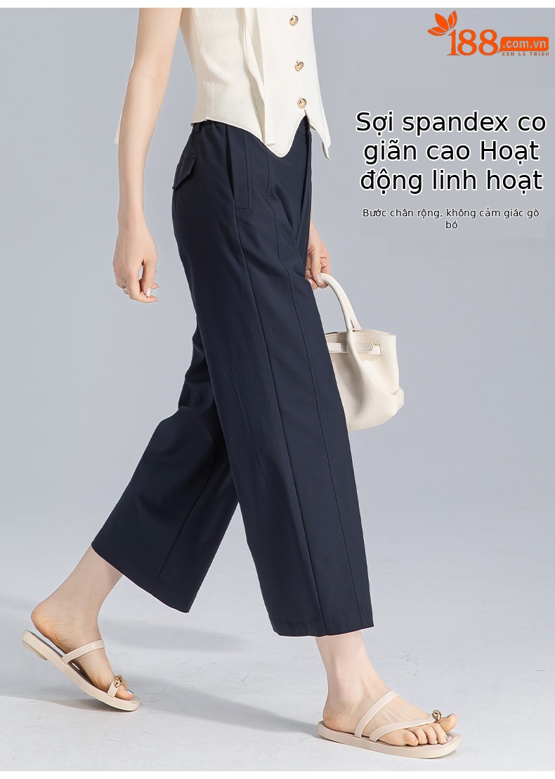 Quần culottes nữ ống rộng cạp cao vải modal co giãn dáng suông dài 9 phần — màu hồng chi tiết 13