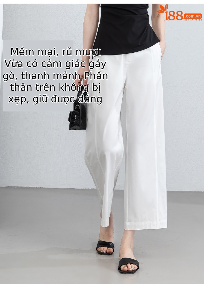 Quần culottes nữ ống rộng cạp cao vải modal co giãn dáng suông dài 9 phần — màu hồng chi tiết 14