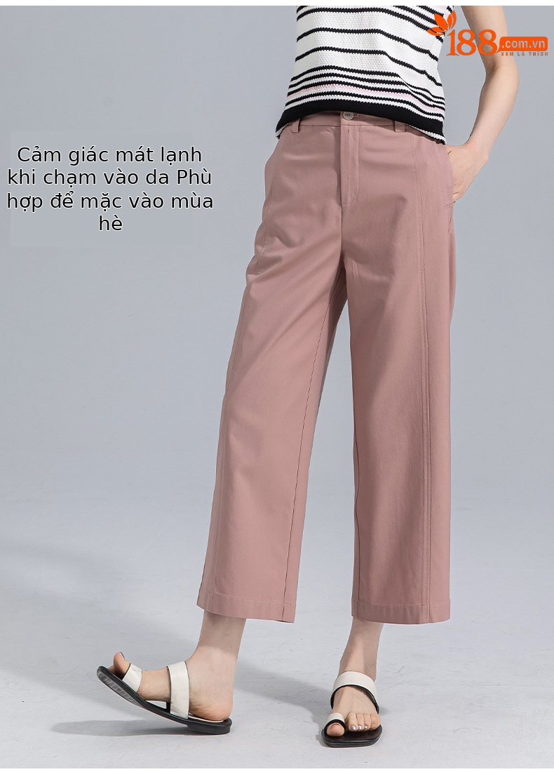 Quần culottes nữ ống rộng cạp cao vải modal co giãn dáng suông dài 9 phần — màu hồng chi tiết 16