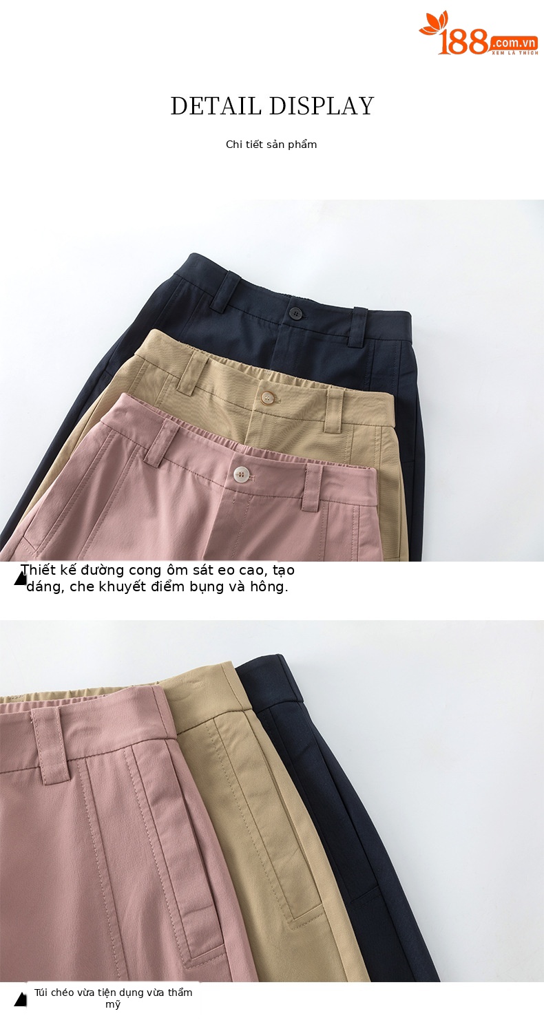 Quần culottes nữ ống rộng cạp cao vải modal co giãn dáng suông dài 9 phần — màu hồng chi tiết 18